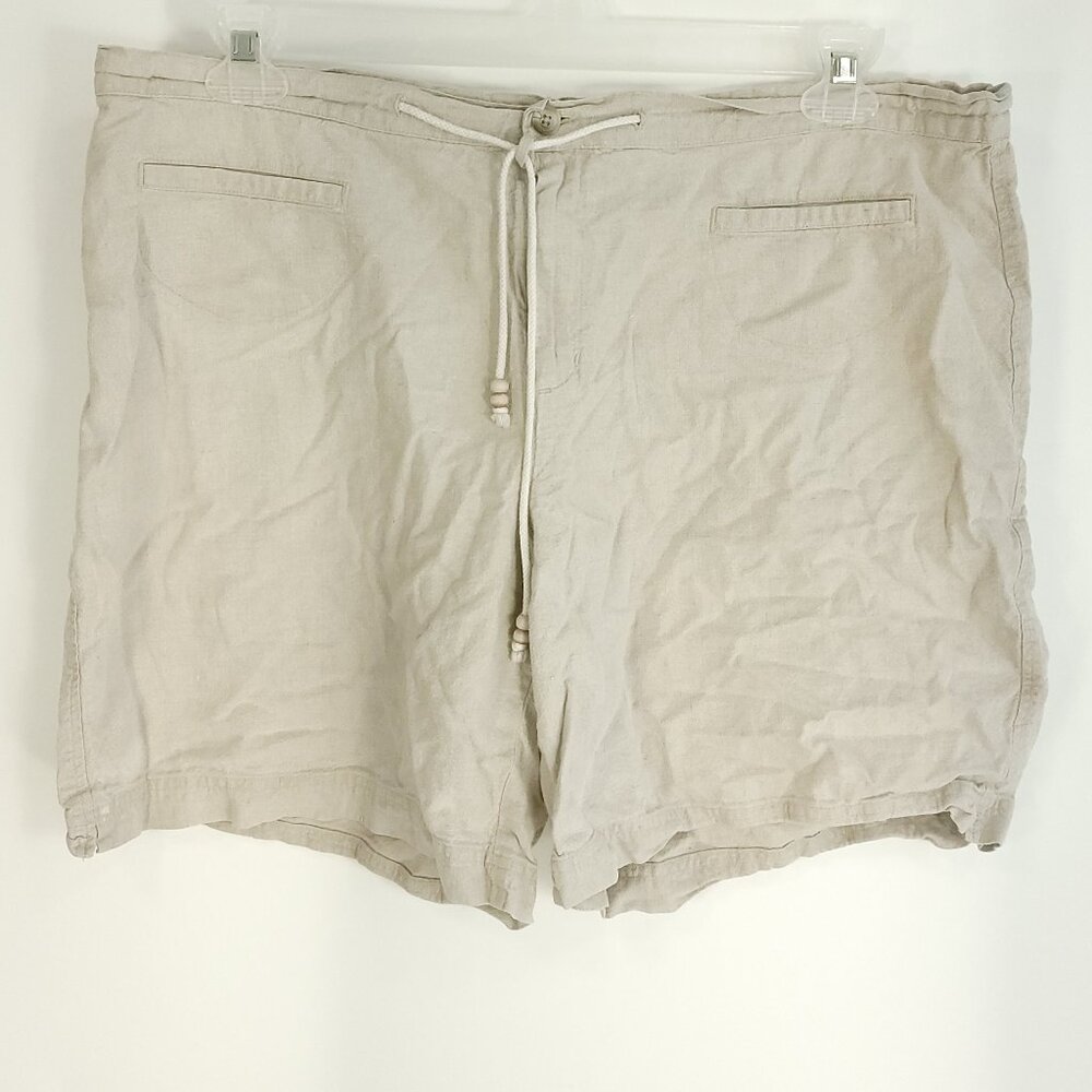 Columbia Shorts Women's XL Khaki Linen Cotton Blend Drawstring Waist Distressed
